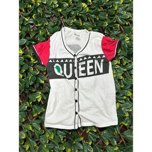 On Fire QUEEN White Baseball T Shirt Size Large